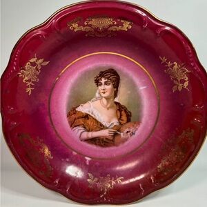 Antique c.1900–1920 German Bavaria Schumann Cranberry Victorian Portrait Plate